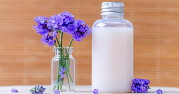 homemade DIY shampoo made from purple flowers that is safe on hair systems and hairpieces